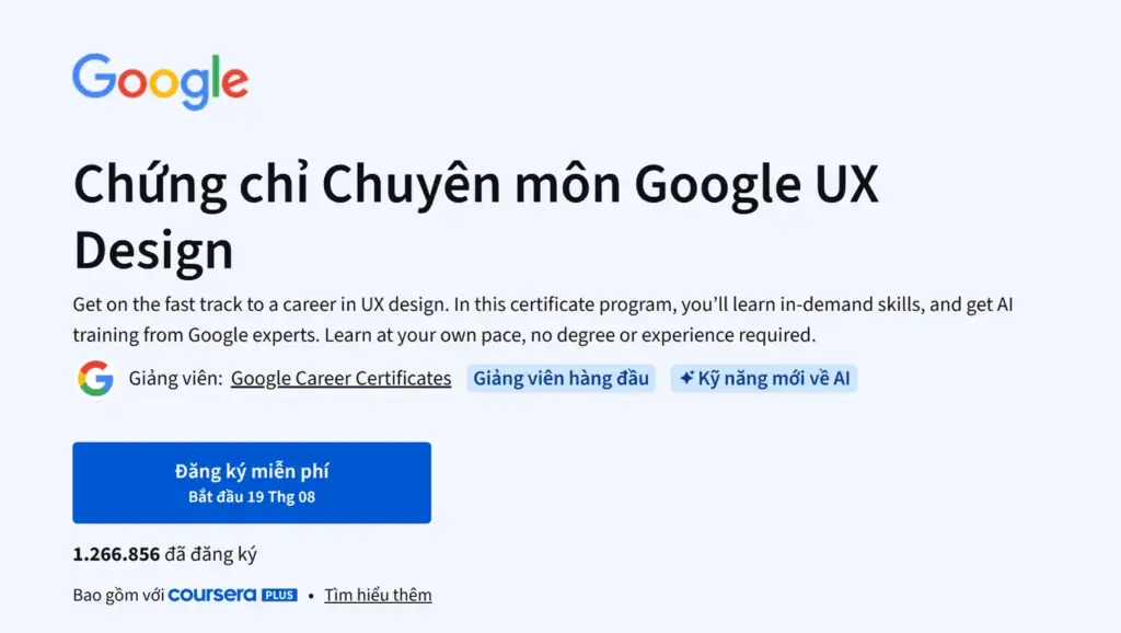 Hôm nay, vào tháng 8 năm 2025, hơn 1,2 triệu người đã đăng ký khóa học Google UX Design
