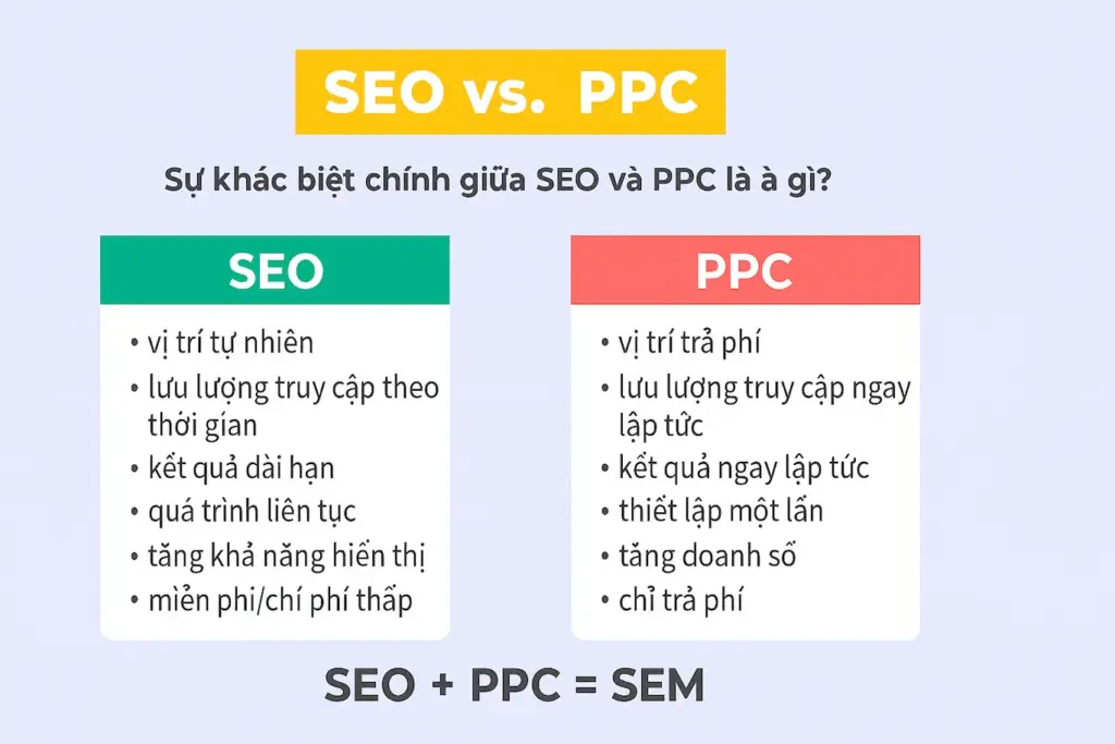Sự khác biệt giữa SEO và SEM là gì?